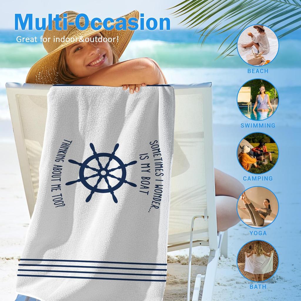 Nautical Beach Towel, Funny Nautical Lake Beach Towels Oversized Gifts for Boat Owners Women Men, Coastal Quick Dry Travel Sand Free Towel Decor for