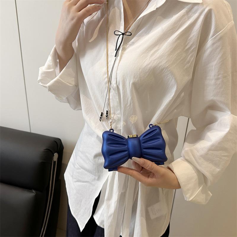 Cute bow small bag 2025 new European and American fashion glossy shoulder bag women's versatile mini lipstick bag