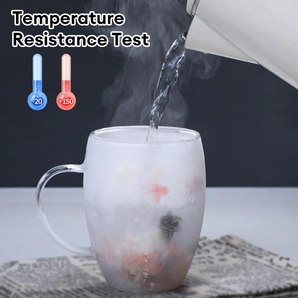 350ml Double Layer Glass Cup with Dry Flower Decoration and Exquisite Drinking Coffee Insulated Drinkware Kitchen Supply