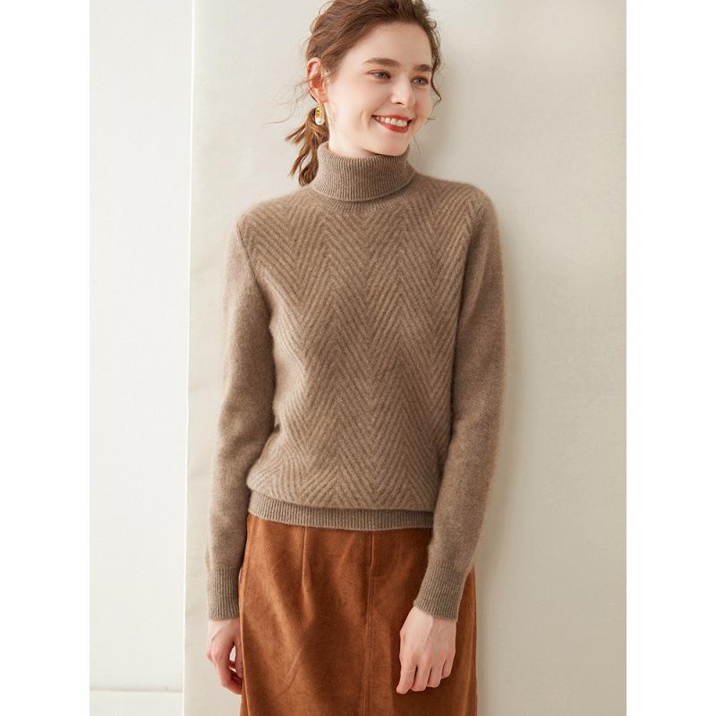 Women's Plus Size High Neck Cashmere Cable Knit Sweater - Thick Loose Pullover for Autumn/Winter