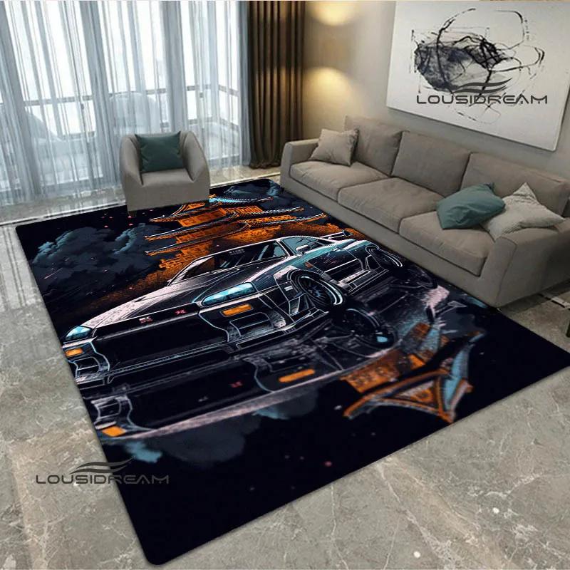 JDMs GTR Flag Car Pattern Carpet Decoration Room Home Outdoor Decor Racing Rug Non Slip Washable Game Style Floor Mat