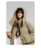 Women's Autumn and Winter Coat Solid Color Stand Collar Hooded Loose Thickened Windproof Mid-length Women's Jacket