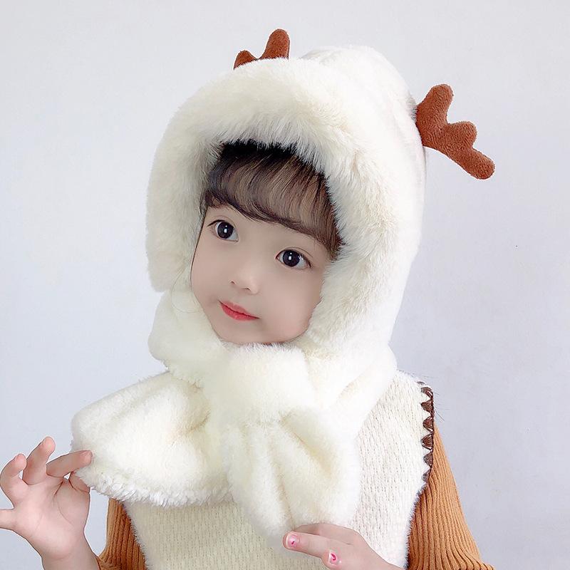 Winter Children's Hats Boys and Girls Scarves Integrated Plush Hats Cute Baby Antlers Fleece Ear Hats Tide