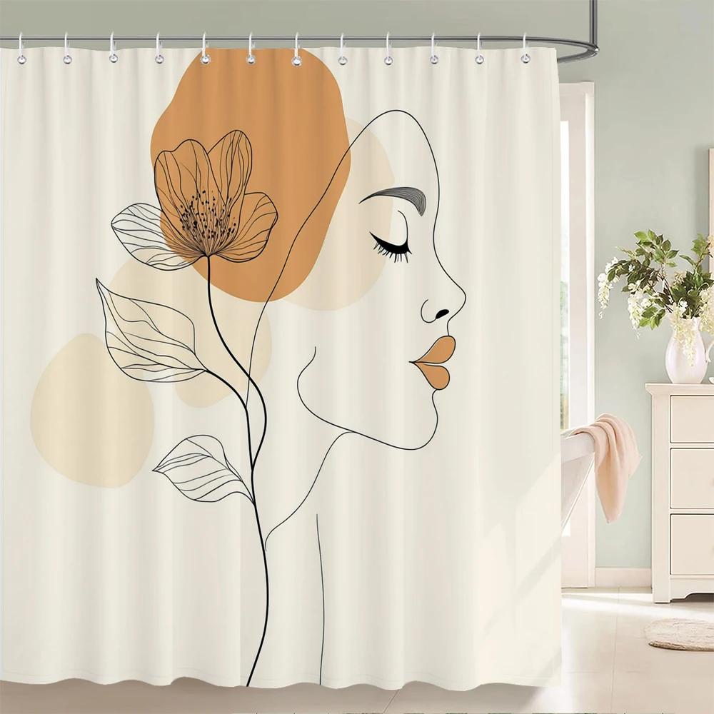 Abstract Bohemian style, Artistic Leaf Woman Shower Curtain Floral Printed Bathroom Bath Curtain Home Decor Curtain With Hooks
