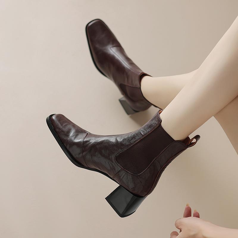 Women's shoes British Martin boots autumn and winter new retro single boots Chelsea thick heel square head short boots women