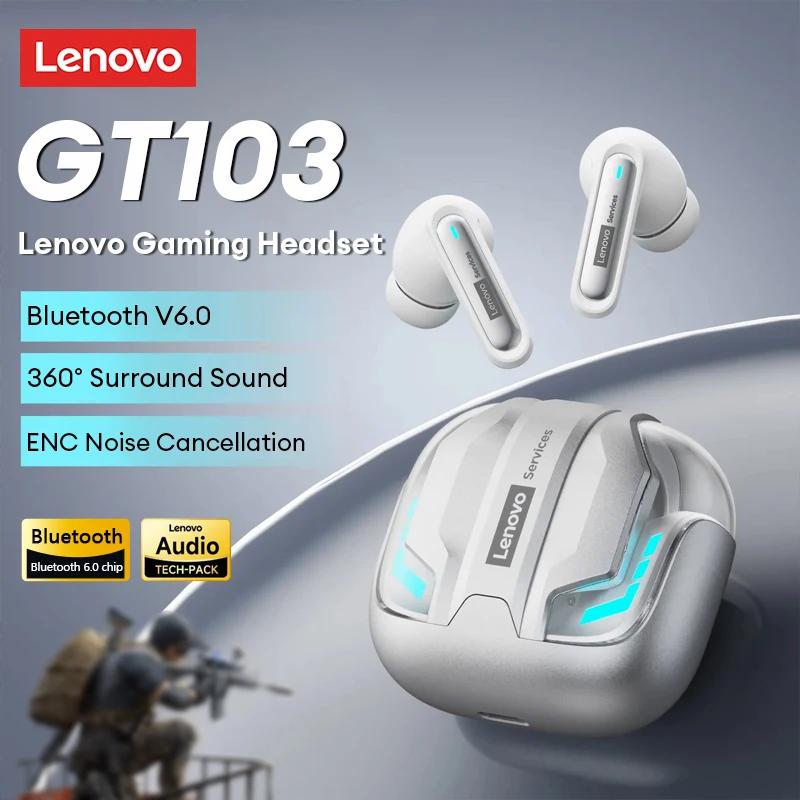 Cuffie da Gaming Wireless Originali Lenovo GT103 Suono Surround 720° Auricolari Bluetooth 6.0 Auricolari Sportivi con Cancellazione del Rumore (ENC) Luce Respiratoria Blu Ghiaccio