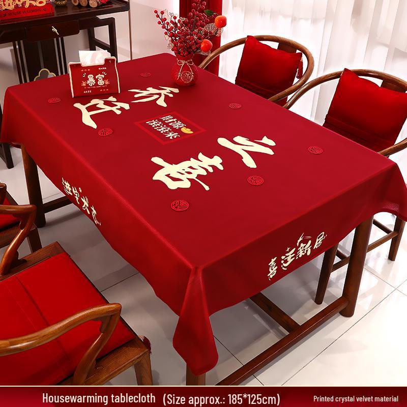 

Housewarming Red Tablecloth for Dining or Coffee Tables - New Home Decoration Ceremony Supplies