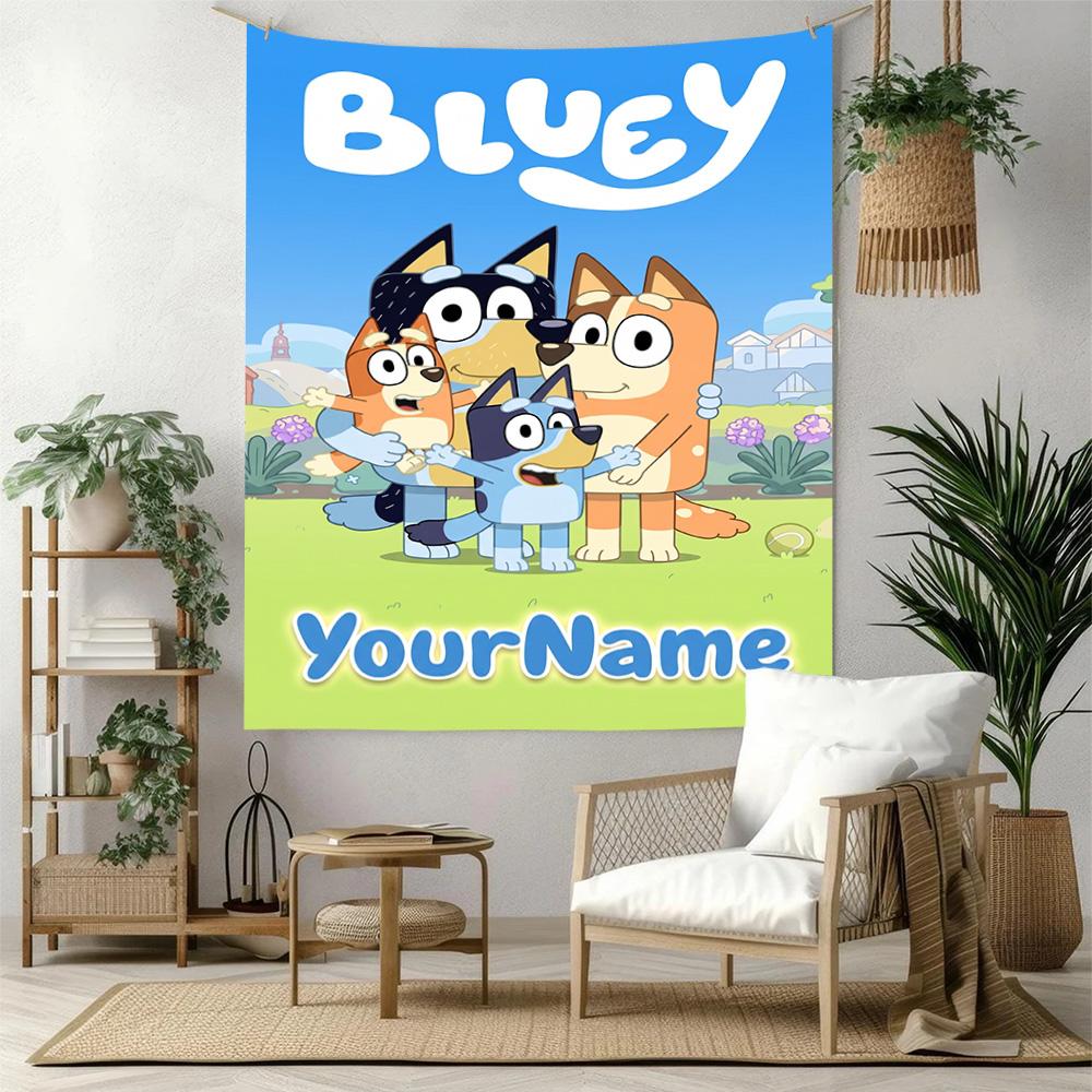 Bluey Custom Your Name Wall Decor Tapestry Art For Pet Memorial Birthdaywedding Party Backdrop Family Gift