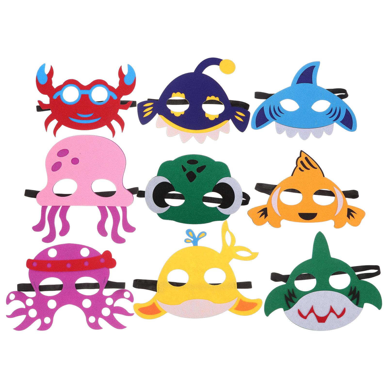 

9pcs Colorful Marine Animal Masks Animal Masquerade Face Cover Felt Mask For Kids Party Favor Pretend Play Dress-Up Accessory