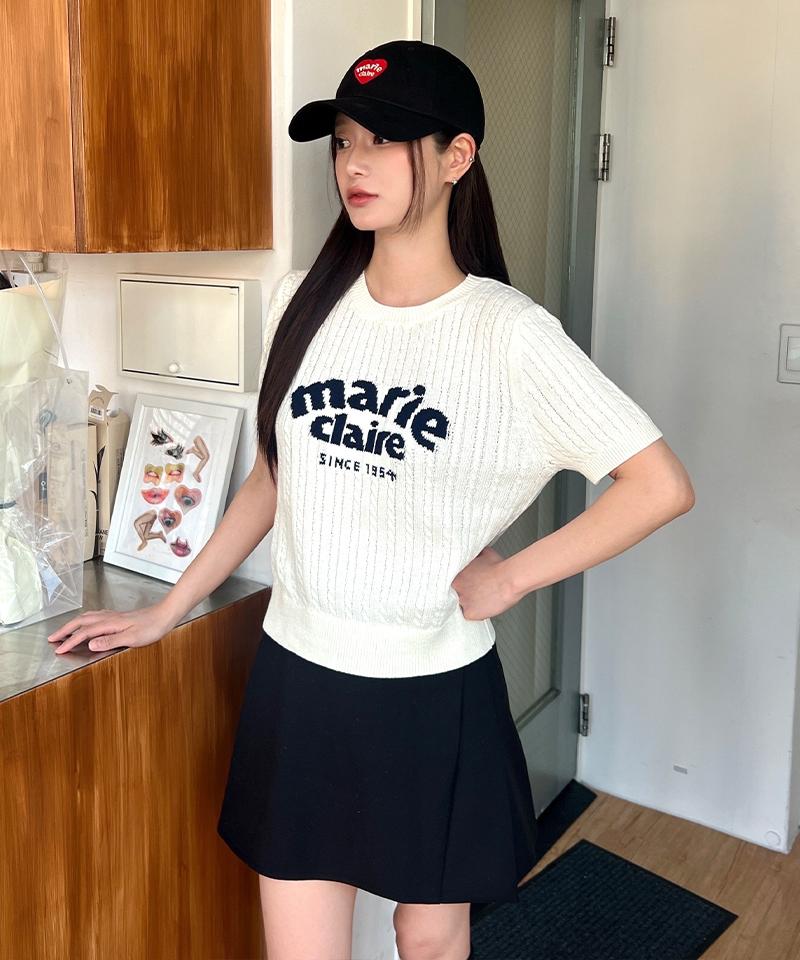 Marie Claire Jacquard Cable Cotton Short Sleeve Knit (Mafbkn07Miv)