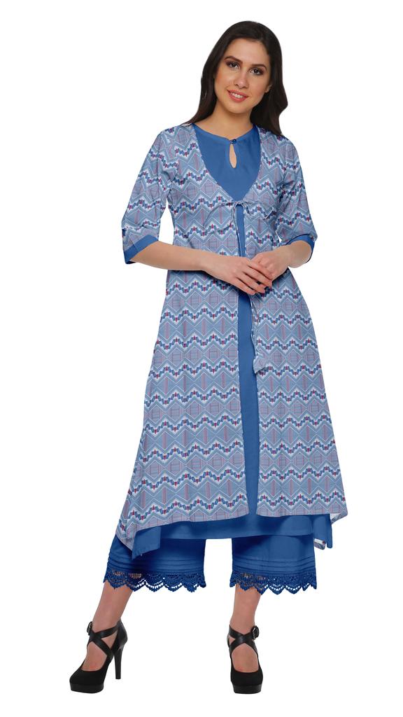 Moomaya Indian Palazzo Kurta Jacket Set For Women Partywear Chanderi Ethnic