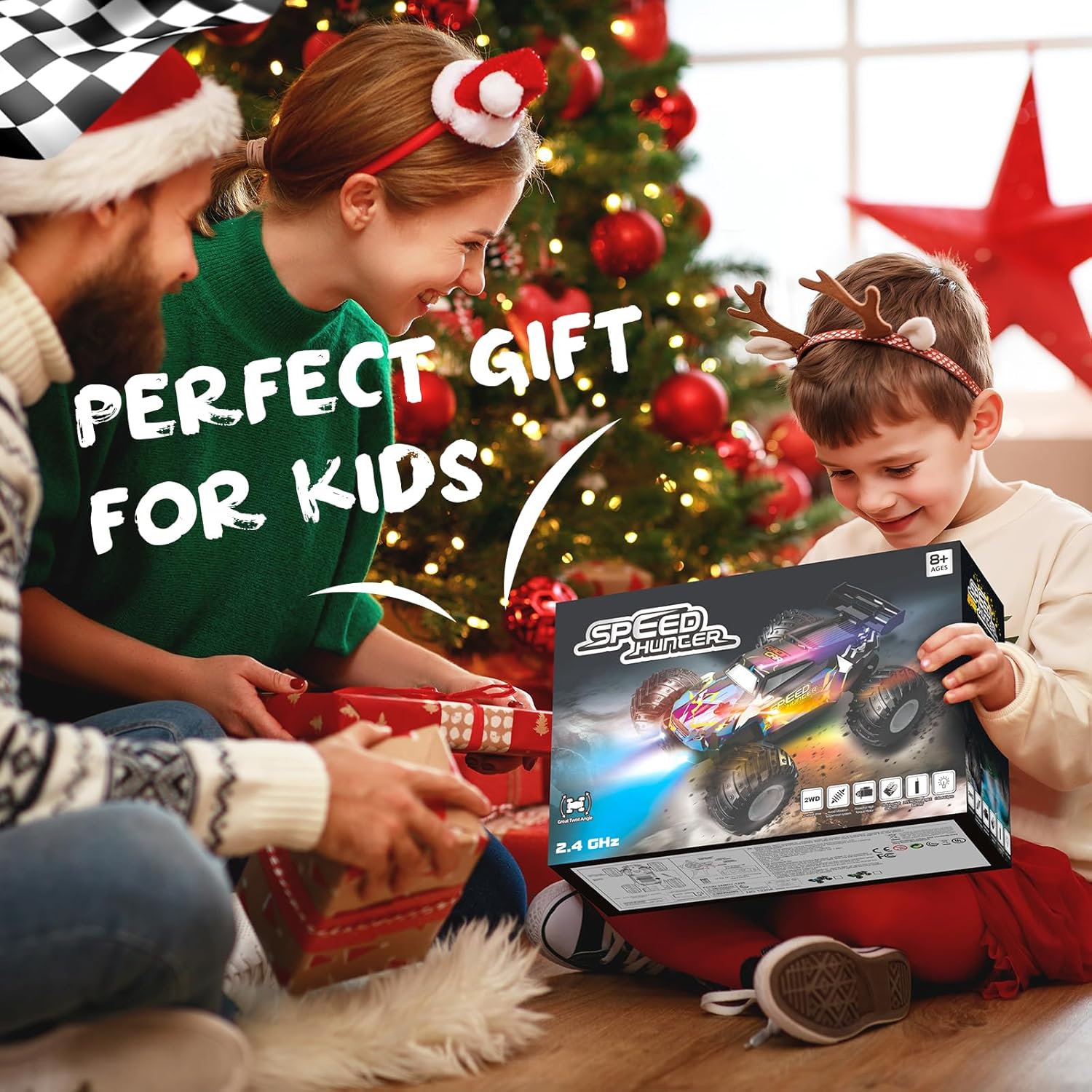 Remote Control Car, 1:18 2WD Off-Road RC Truck 20 KM/H, All-Terrain RC Cars with Headlights, BodyLights, 2.4GH Rechargeable Remote Control Monster