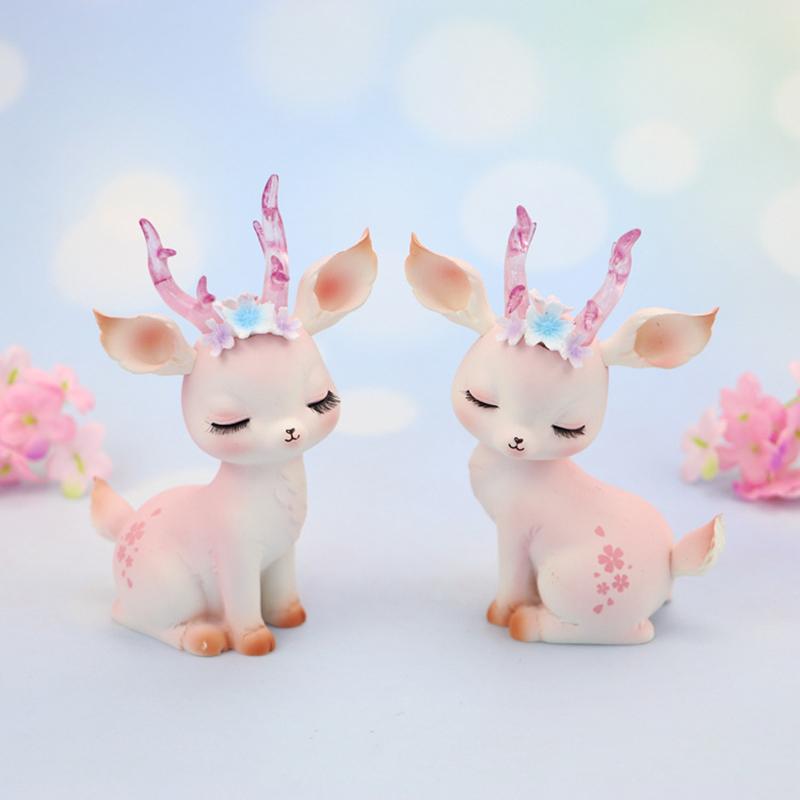 10cm Resin Deer Figurines for Fairy Garden DIY Fawn Sculpture Home Cake Party Decor Office Desk Ornament  Birthday Gift