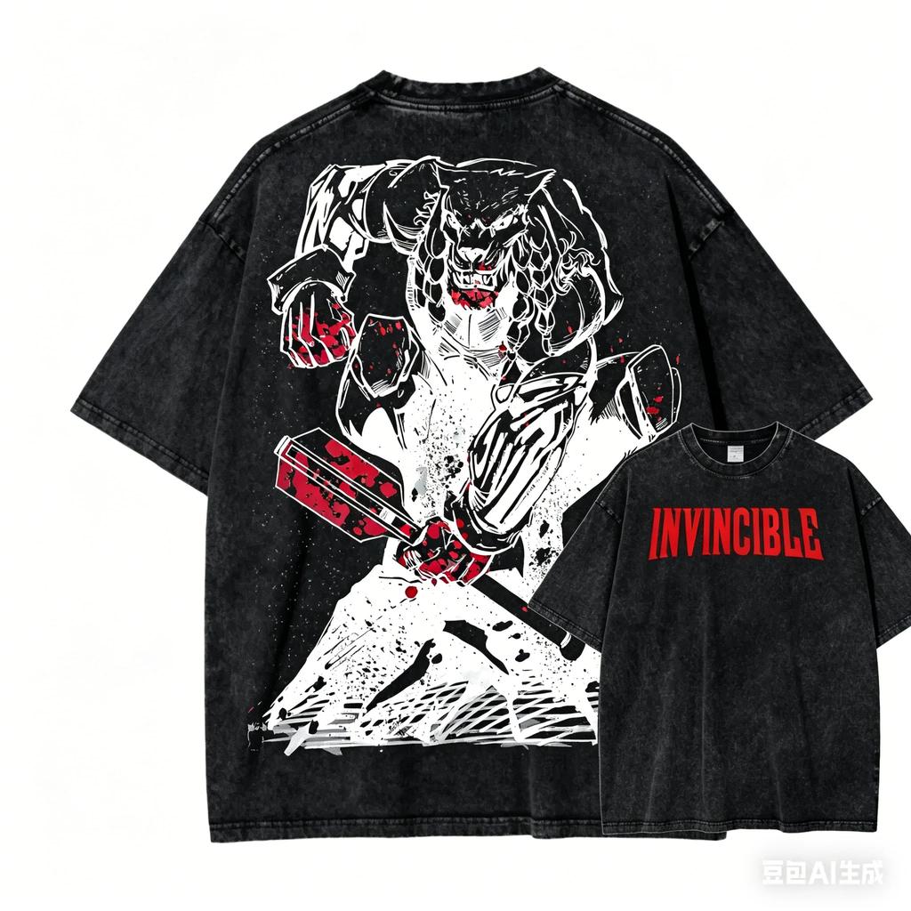 Invincible Anime Lover Washed T-shirt Year Round Clothing Personality Clothes Plus Size Unisex Streetwear High Quality Classic