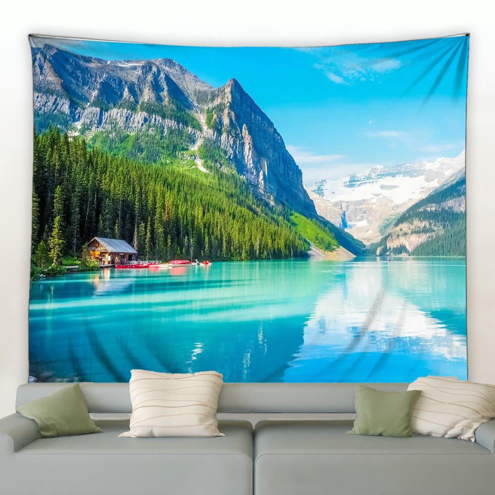 Home Decoration Wall Tapestry White Cloud Room Decoration Curtain Fashion Blue Sky Mountain Lake Art Digital Printing