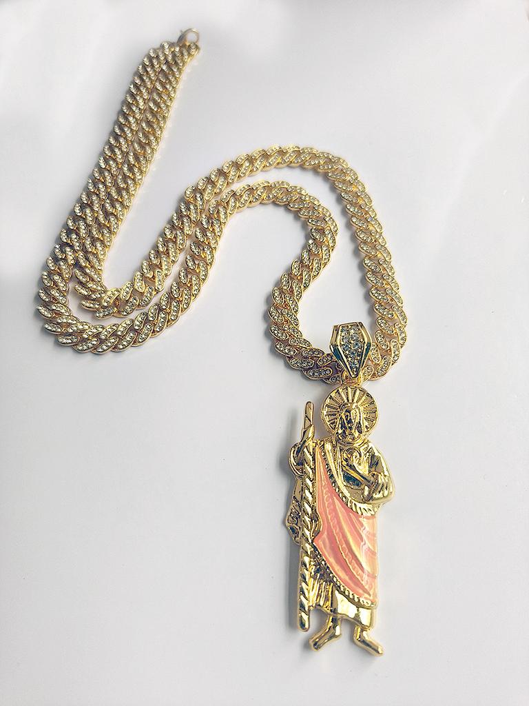 Dripping Religious St. Jude Alloy Pendant Men'S 8Mm Cuban Chain Hip Hop Necklace Personalized Vintage