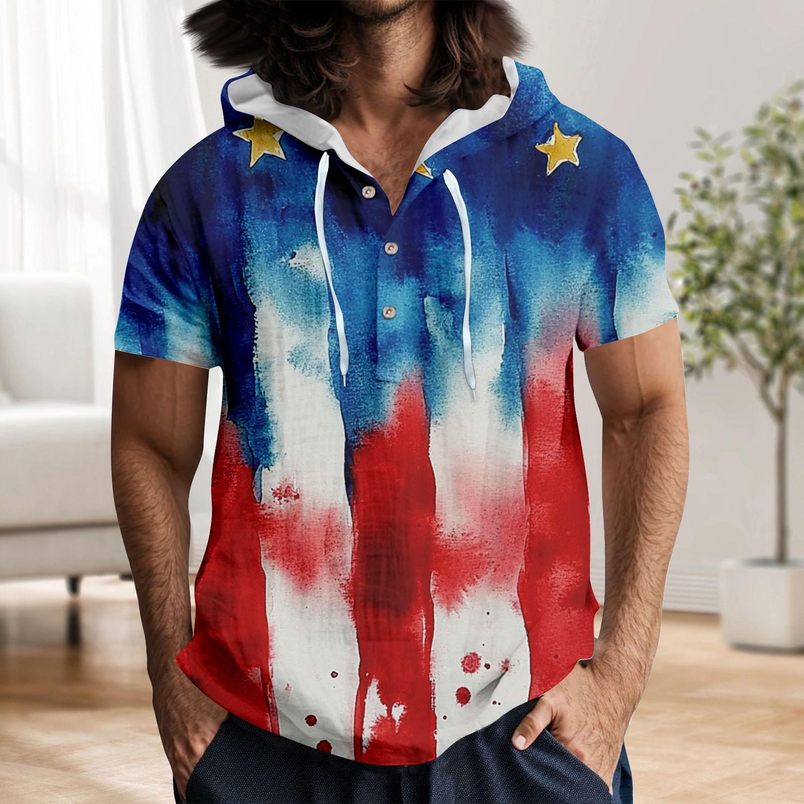 

Мужская повседневная футболка с короткими рукавами, капюшоном и открытым воротом на пуговицах M красный