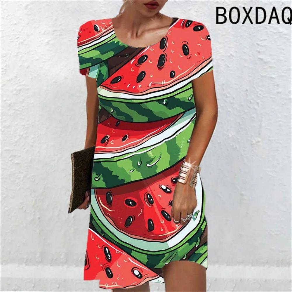 

Элегантное и милое женское платье с фруктовым принтом, новое летнее платье, свободное повседневное платье с короткими рукавами и круглым вырезом, 3D-печатное женское платье 5XL