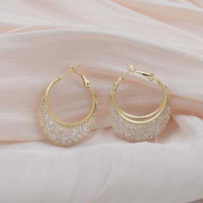 Minimalist Zircon Wire Mesh Round Hoop Earring for Women, Gold Color Ring, Party Jewelry, Unique, Christmas  Girl's Circle Earrings