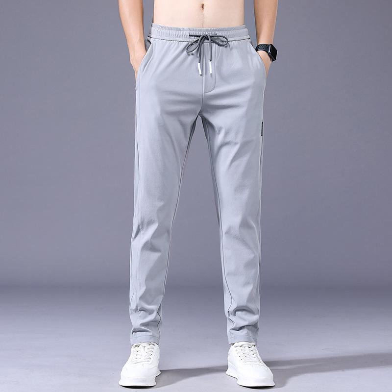 Ice Silk Cool Men's Elastic High Waist Slim Fit Sports Pants - Summer Casual Style 1062