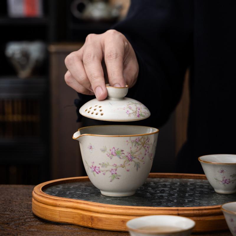 Ru Kiln Travel Set One Pot Three Cups Portable Quick Outdoor Tea Drinking Single Ceramic Teapot Cup