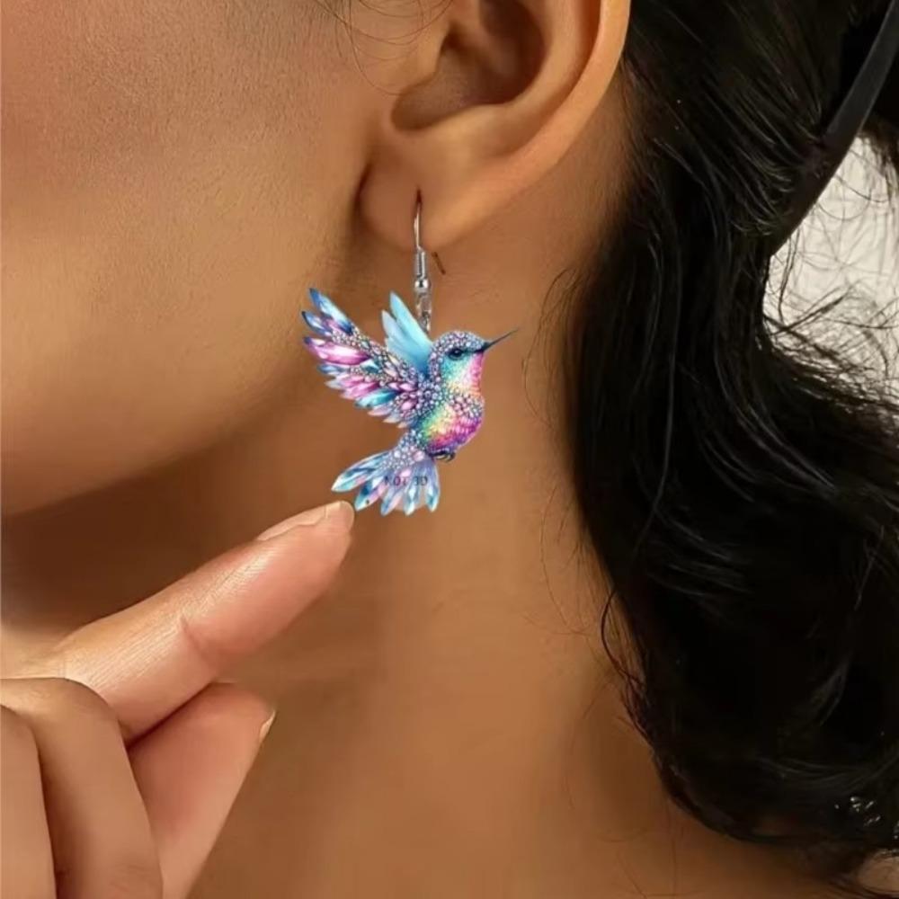 Acrylic Colorful Hummingbird Earrings Retro Style 2D Bird Shape Earrings  Jewelry Accessory