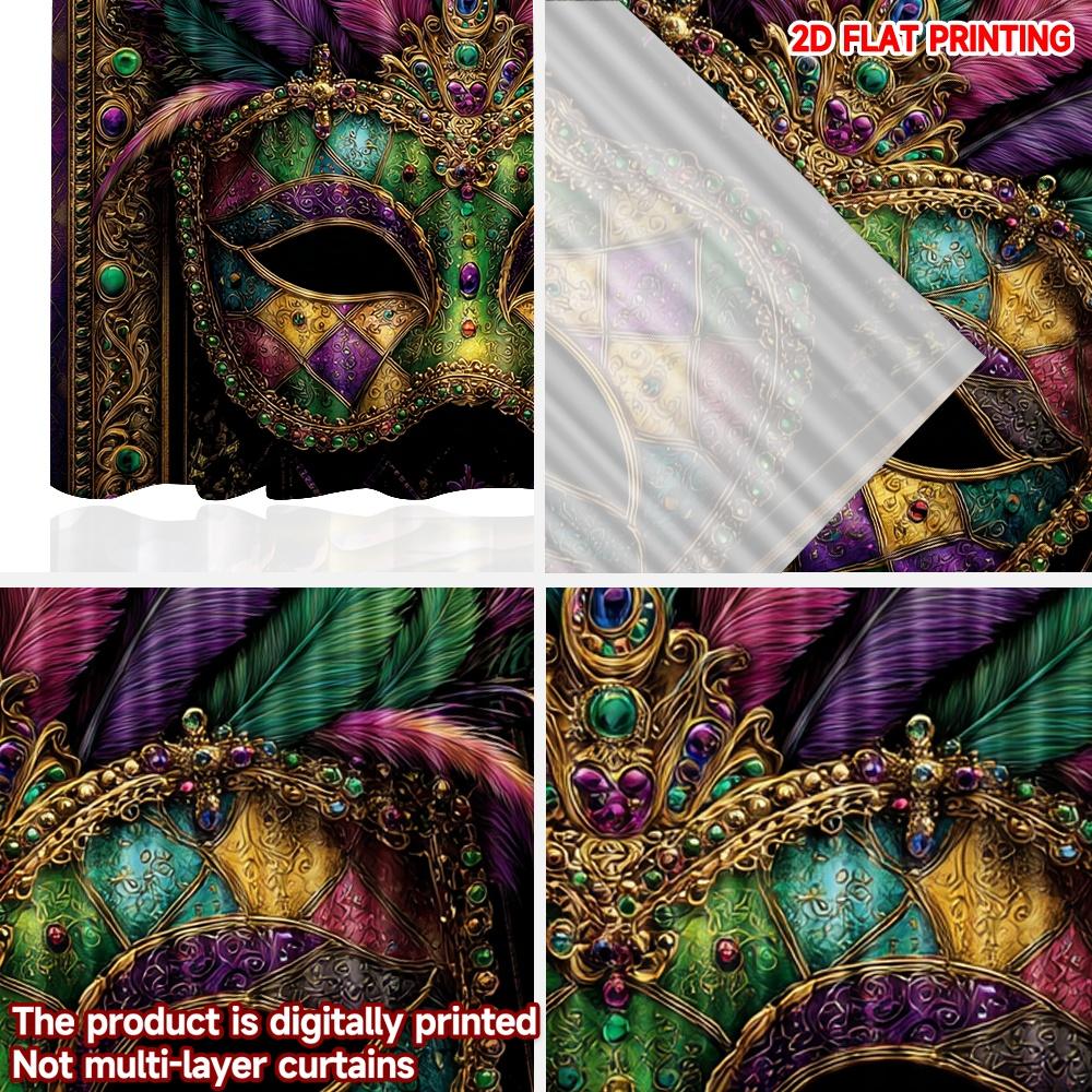 2D Flat Printing 2pcs Curtain Scene Curtains Mardi Gras Feathered Mask Digital Printed Polyester Drapes Party Decorations