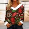 Women's Casual Fashion Long Sleeve Christmas Printed Flannel Collar Top