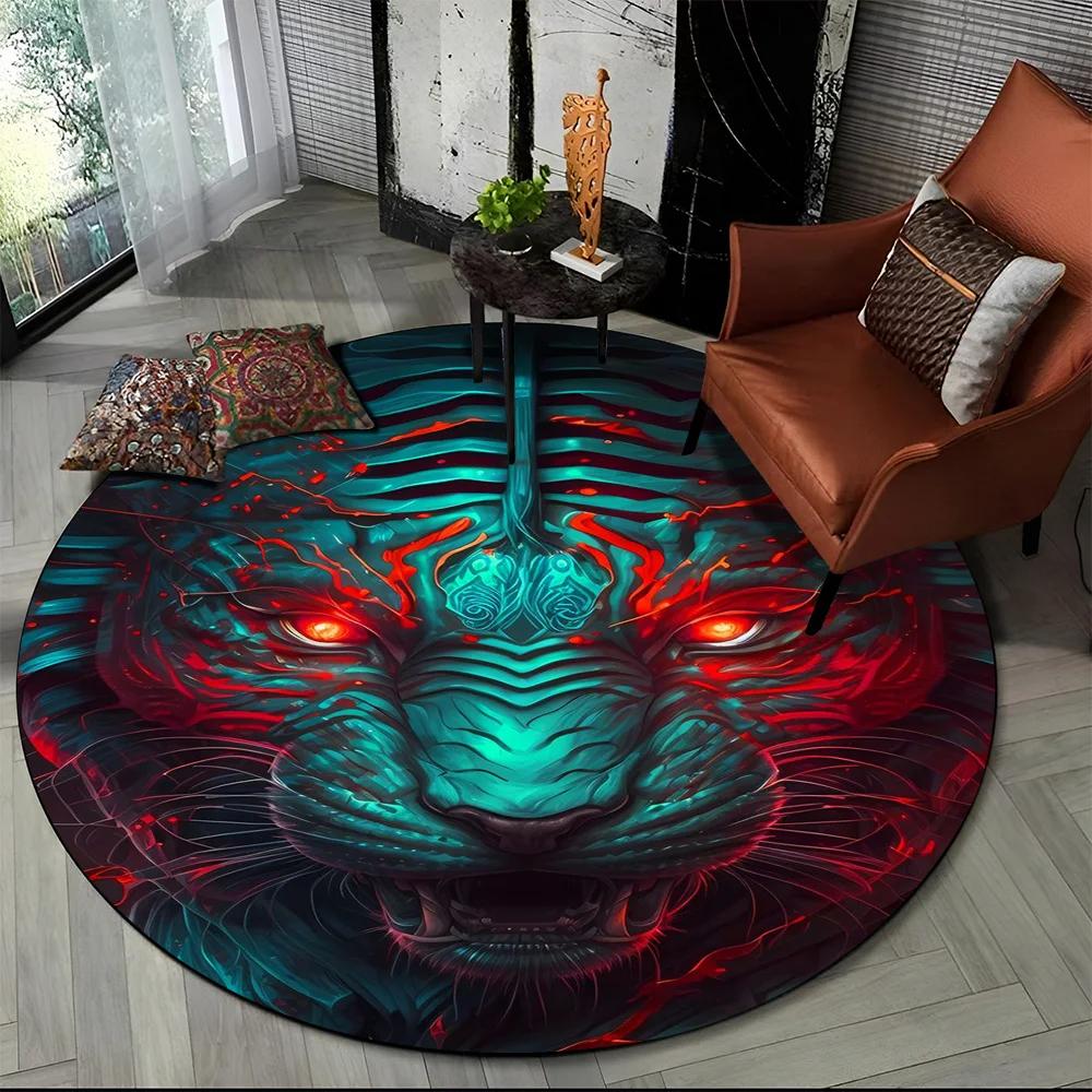 Beast Tiger Lion Leopard Animal Wildlife Cartoon Round Carpet Rug for Living Room Bedroom Child Decor,Pet Area Rug Non-slip Mat
