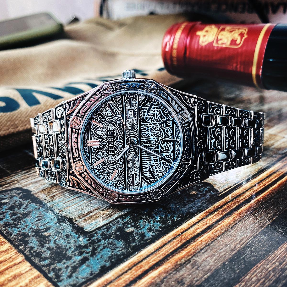 

FENSIR2022 Embossed Engraved Classic Men s Steel Band Quartz Watch