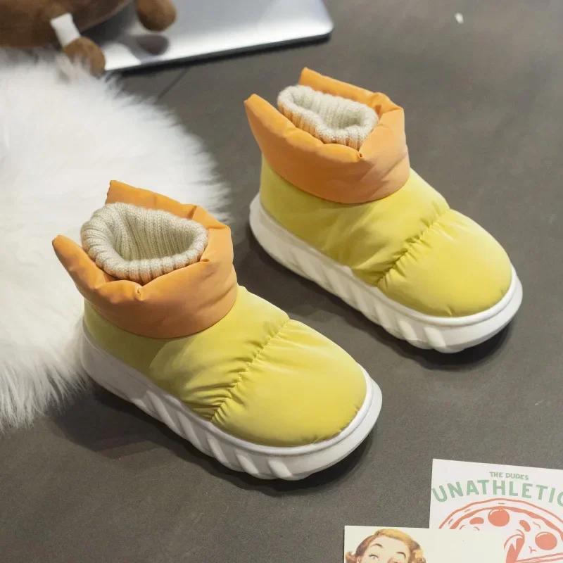 Children Waterproof Down Fabric Plush Athick Snow Boot Cute Warm Short Tube Bread Cotton Shoe External Wear Boots for Kids Girls