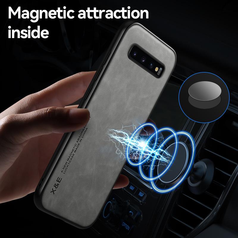 For Samsung S 10 S10+ Plus Case Car Magnetic Holder Leather Back Cover For Samsung Galaxy S10 Plus Soft TPU Frame Protect Funda