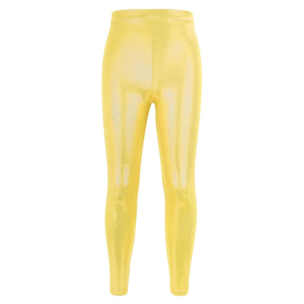 Leggings da Ballo e Yoga per Bambini in Lamina Dorata Lucida: Alta Elasticità, Traspirante