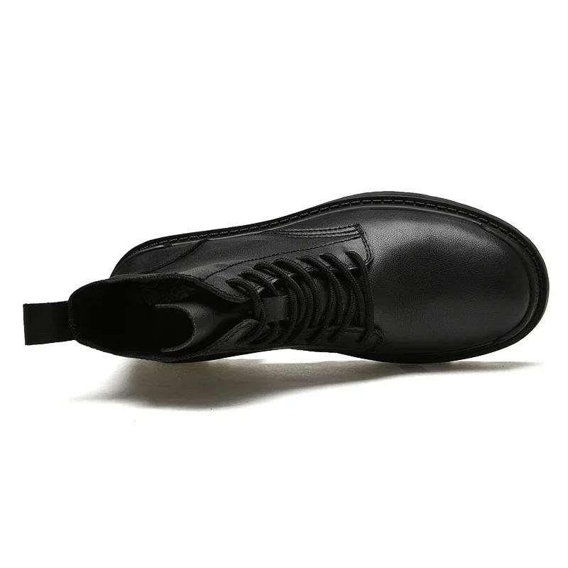 Fashion Genuine Leather Motorcycle Boots Men Winter Warm Snow Ankle Boots Man Quality Outdoor Shoes Leisure Walking Shoes Big Size 38-48