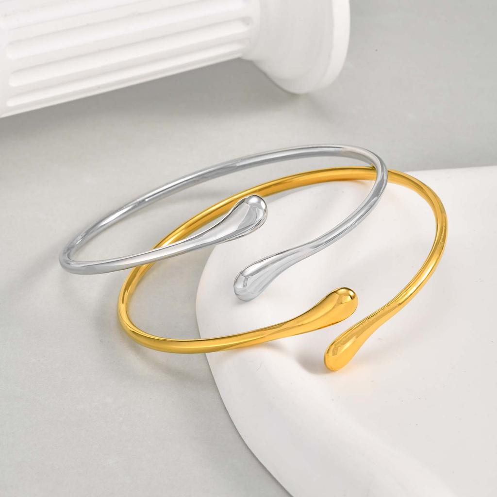 Stainless Steel Water Drop Open Bangle Bracelet for Women Minimalist Gold Color Dainty Wrist Cuff Bracelet Fashion Jewelry Gift