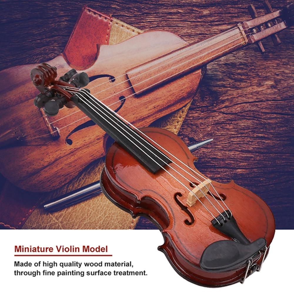 Wooden Mini Musical Instrument With Bow Collectible Figurines Mini Violin Replica Room Decor