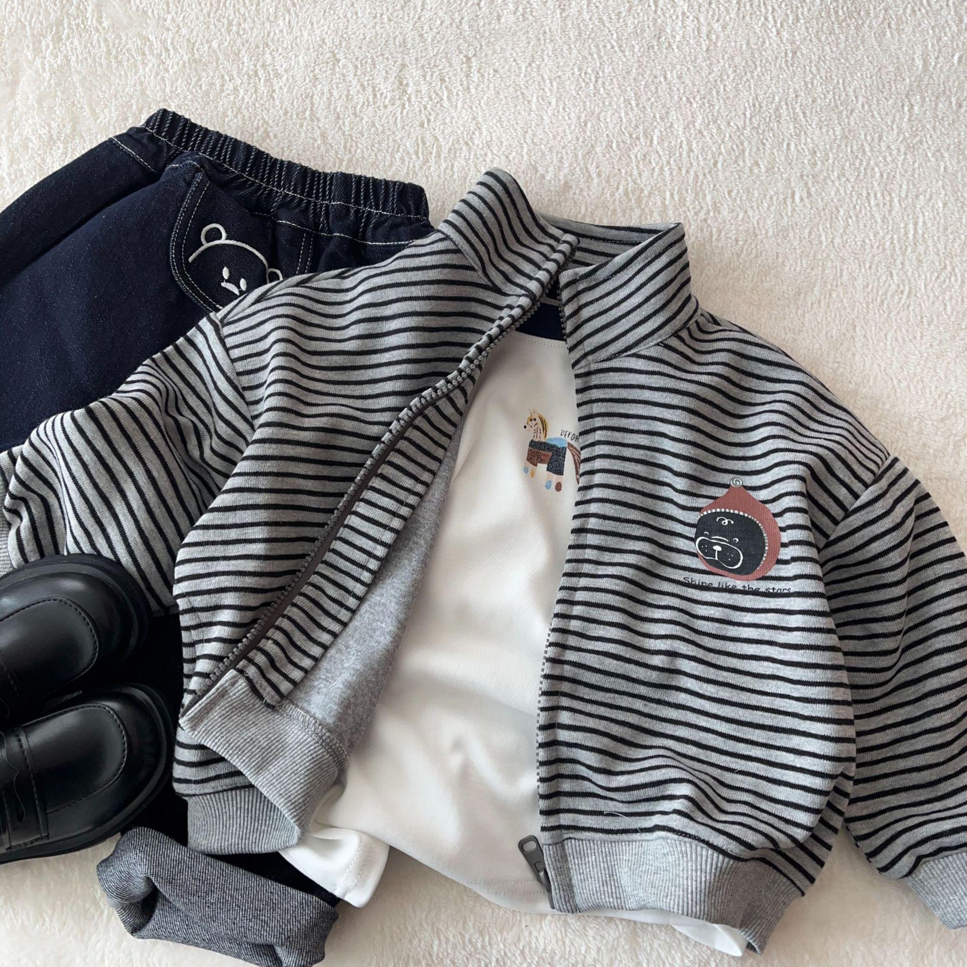 

2026 Spring New Children s Striped Hoodie Cardigan - Korean Style for Boys & Girls 90 cm