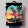 Classic On Beach At Sunset Car Metal Poster Custom Wall Art Retro Vintage Tinplate Signs for Man Cave Decoration Living Room