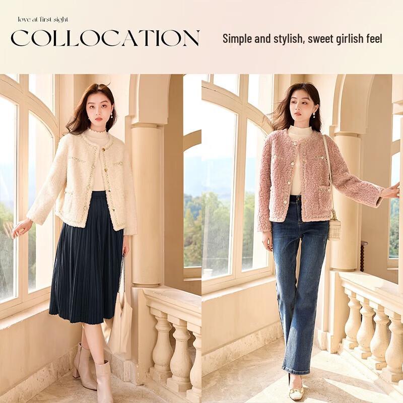 Xiangying Women's Short Faux Lamb Wool Jacket