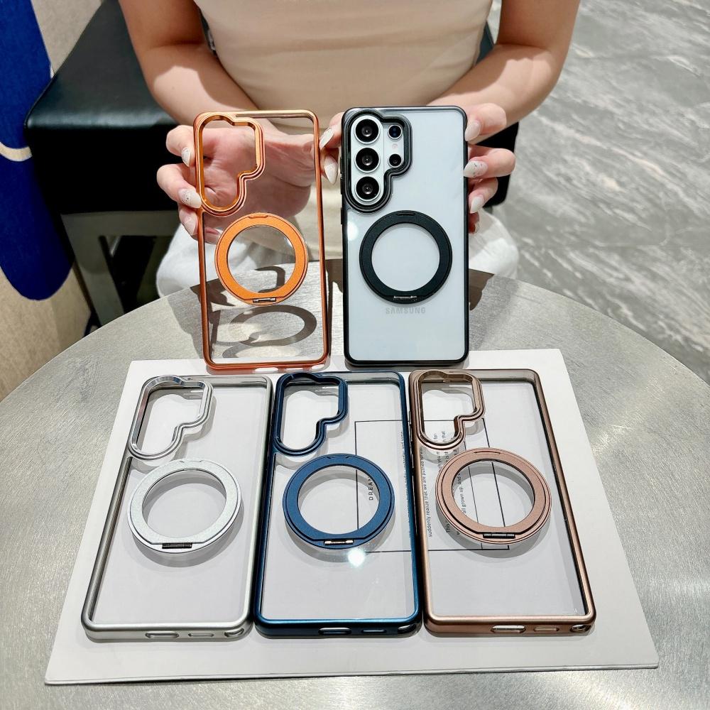 Plating For Magsafe Hidden Holder Clear Phone Case For Samsung Galaxy S26 S25 Ultra Shockproof Magnetic Wirelesss Charge Cover