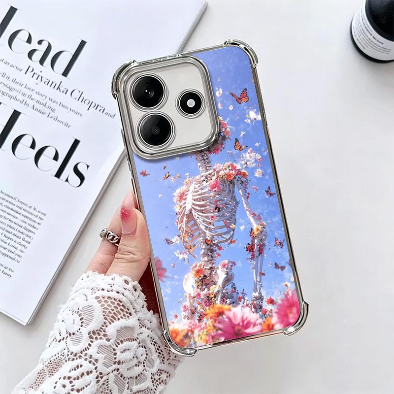 Floral Skull Flower Skeleton Plating Phone Case For Xiaomi Redmi Note 14 15 Pro Plus 13 12 11 11S 11T 10 9S 9 5G Anti-Fall Airab