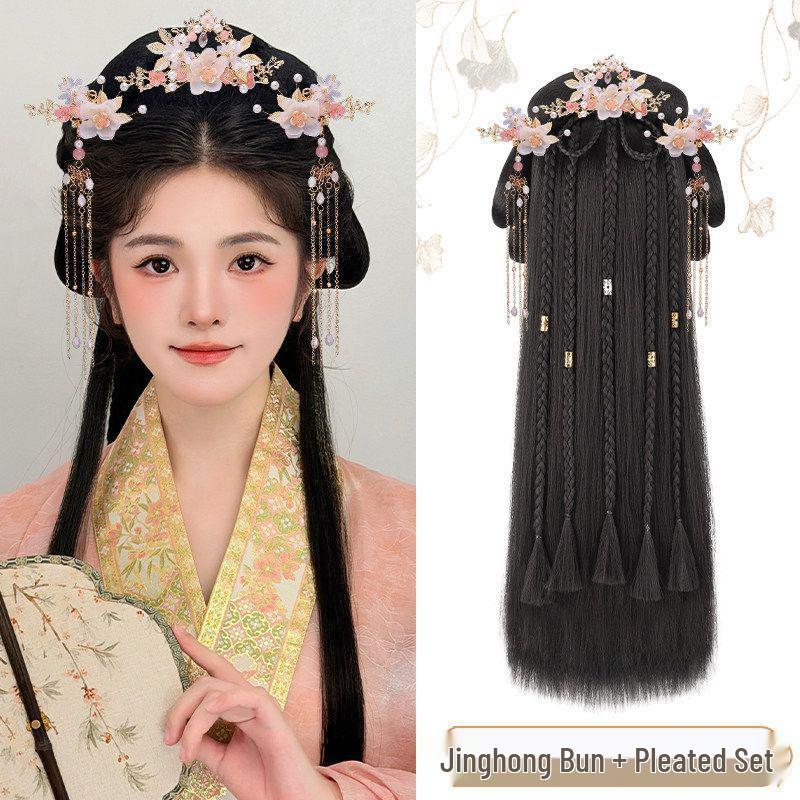 Set di Copricapi Hanfu Stile Dinastia Ming con Fascia Pigra e Chignon Parrucca