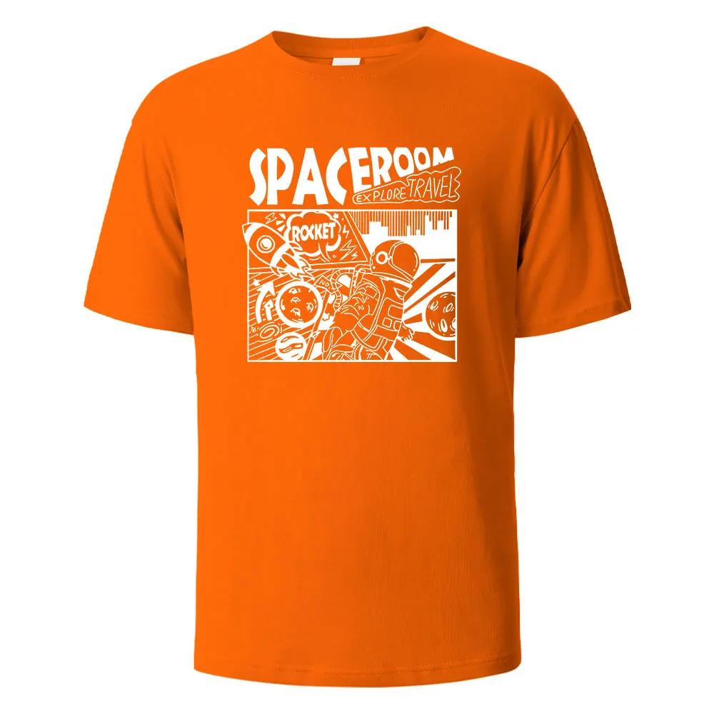 Men's Printed T-Shirt Spaceroom Funny 100% Cotton Oversize Shortsleeved Tees For Men Women Summer Fashion Casual O-neck Tops
