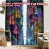 2pcs, 2D FLAT PRINTING Curtains (Without Rod) Fairy Forest Haven Chic Print Curtains Festival Versatile Polyester Curtains All