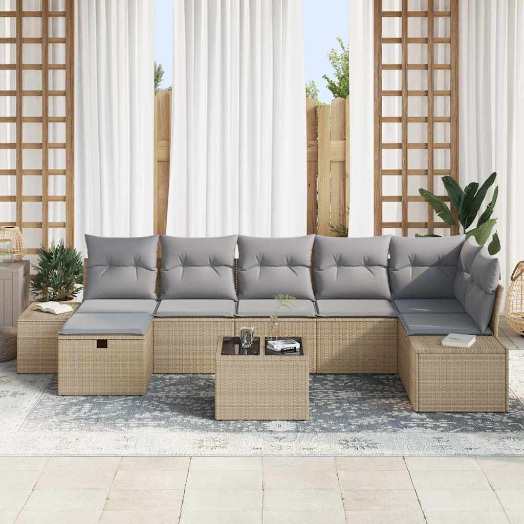 Garden Sofa Set with Cushions 8 Pcs Beige Poly Rattan