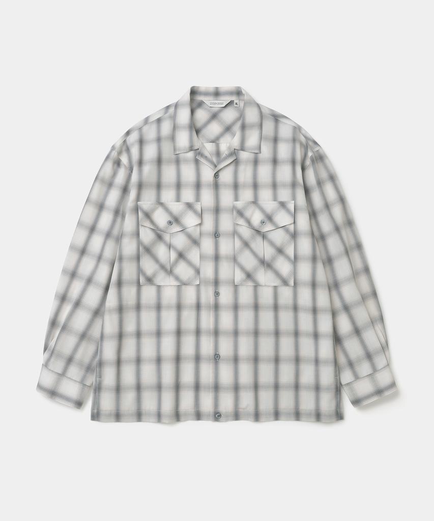 UNIFORM BRIDGE Open Collar Check Shirt Gray