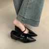 Cowhide Version~ Temperament Pointed Single Shoes 2025 New Spring and Autumn One-word Buckle Light Mouth Black Commuter Thick Heel Single Shoes Women