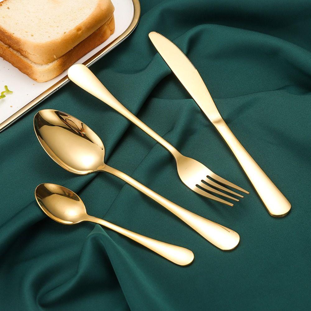 24pcs Vintage Steak Cutlery Set Thickened Non-slip Handle Stainless Steel Flatware Set Smooth Edges Mirror Polished