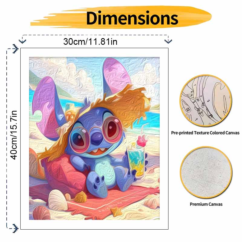 Disney Stitch Summer Beach Oil Paint Art Painting Kit Home Wall Decor Handmade Gift Relaxing Vacation Vibes DIY Canvas Art Craft Set