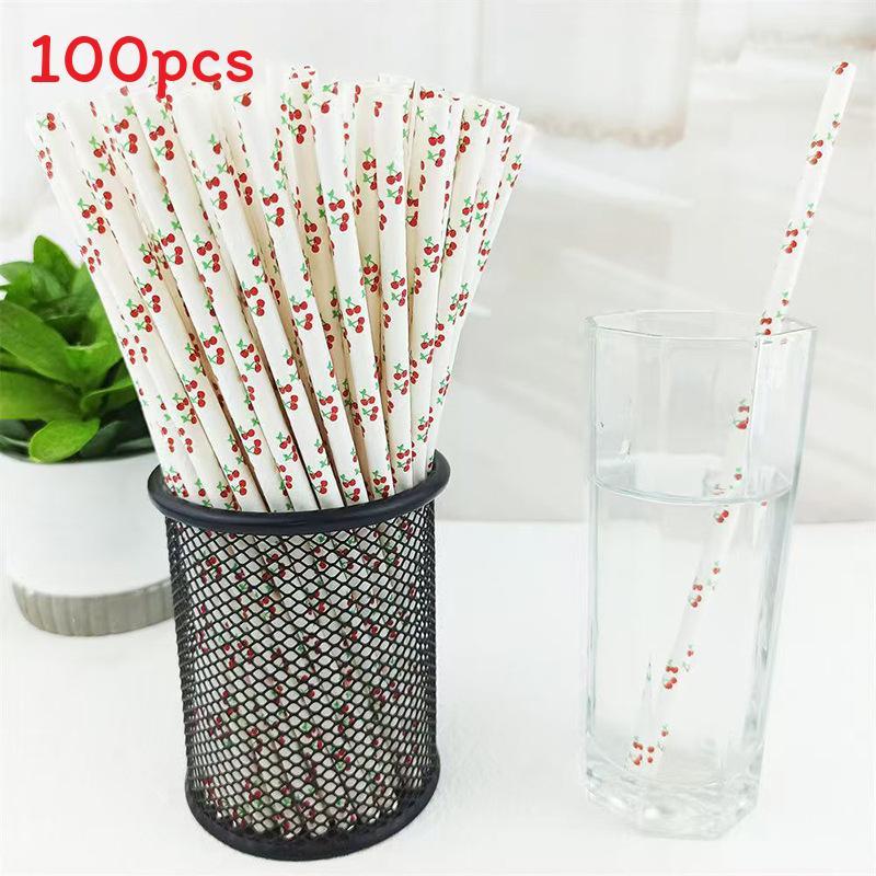 Degradable Paper Straws With Fruit Design For Summer Parties And Beverage Accessories